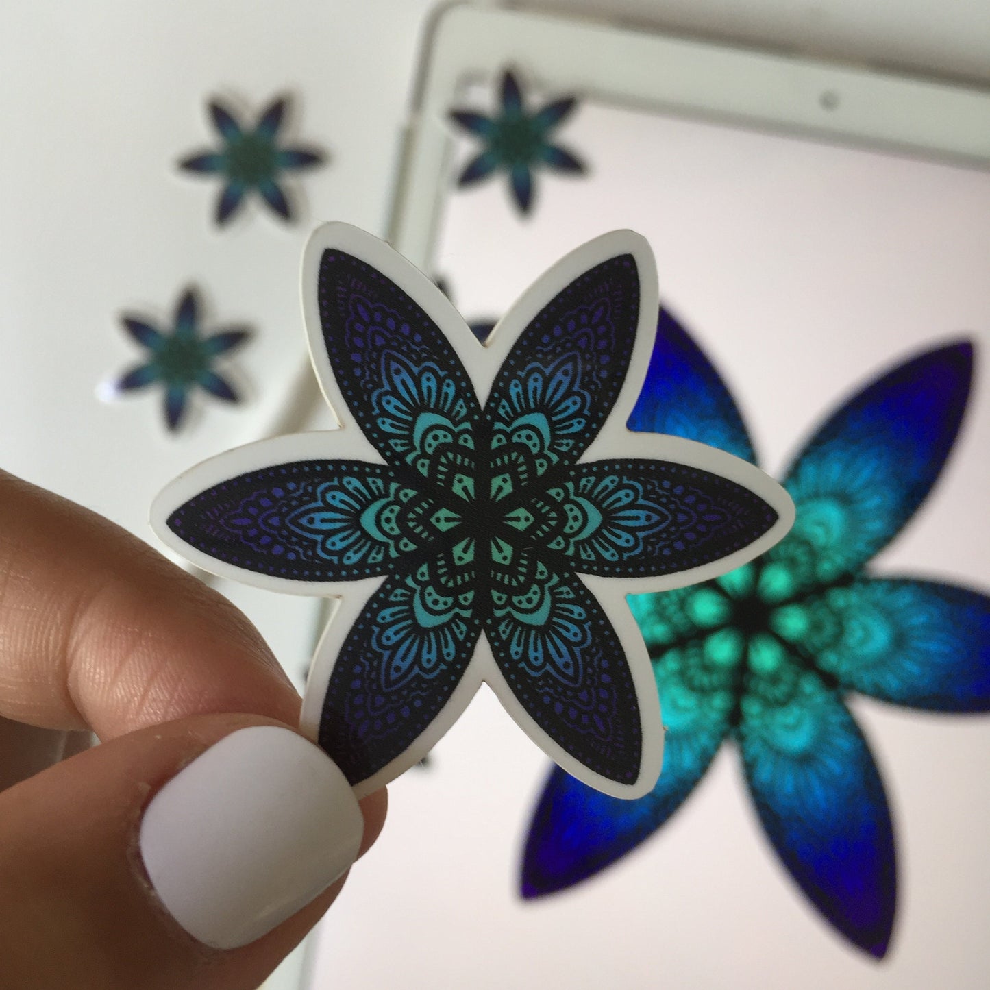 Blue floral mandala sticker