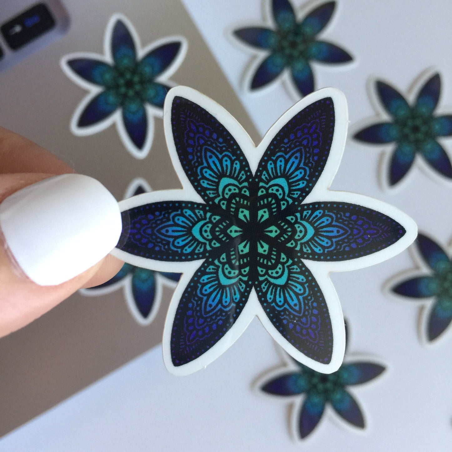 Blue floral mandala sticker