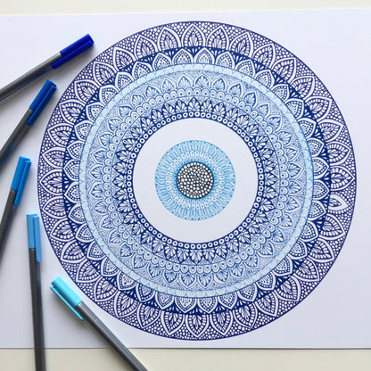 Evil eye mandala drawing print-artwork prints - hand drawing
