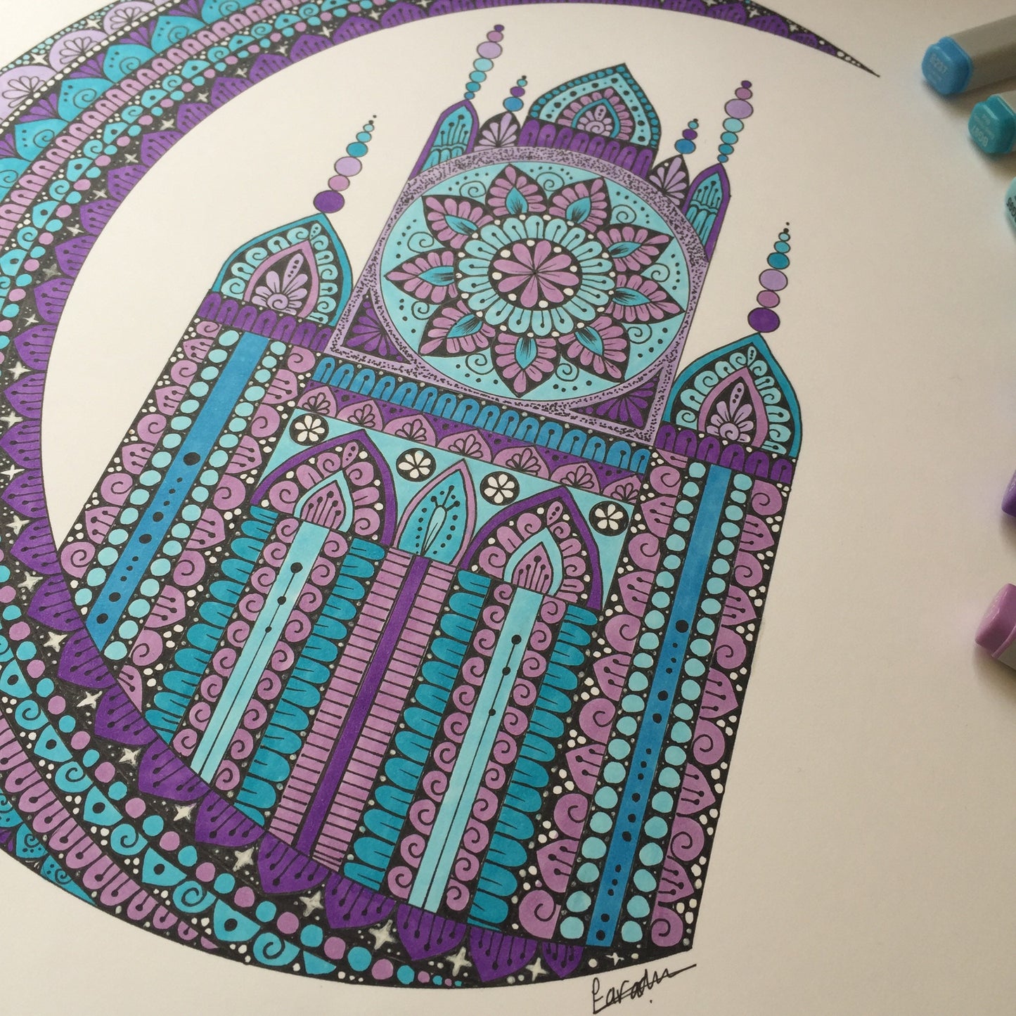 Original mandala drawing - original artwork- hand drawing -mandala drawing -moon drawing