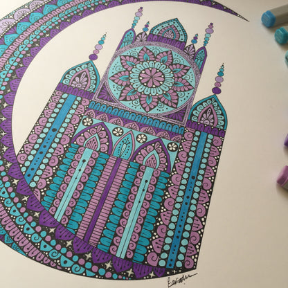 Original mandala drawing - original artwork- hand drawing -mandala drawing -moon drawing