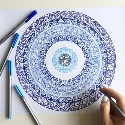 Evil eye mandala drawing print-artwork prints - hand drawing