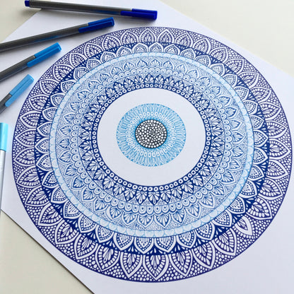 Evil eye mandala drawing print-artwork prints - hand drawing
