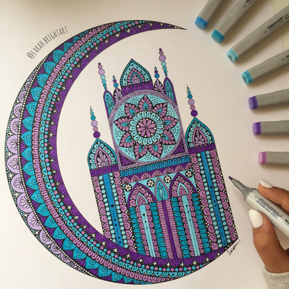Original mandala drawing - original artwork- hand drawing -mandala drawing -moon drawing