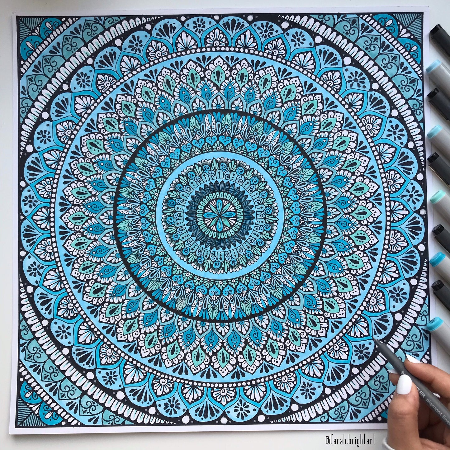 Blue shads mandala drawing - hand drawing - not framed - wall decor
