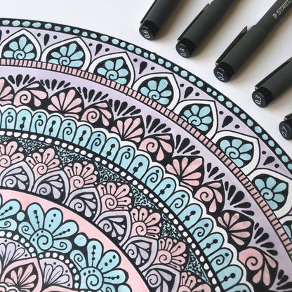 Patel mandala drawing - original artwork - hand illustration- wall decor- room decor