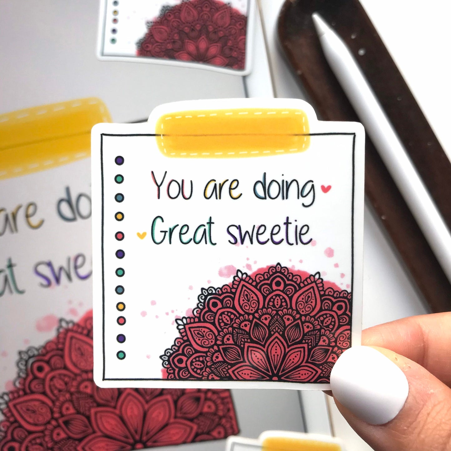 A little note mandala waterproof stickers.