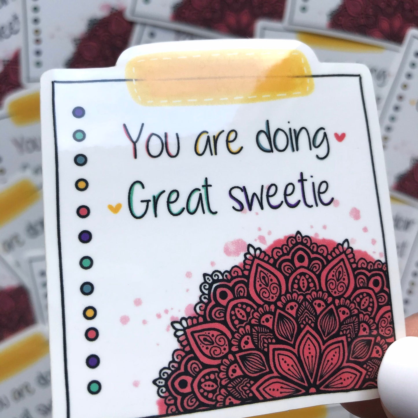 A little note mandala waterproof stickers.
