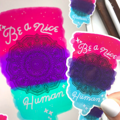 Be a nice human mandala vinyl sticker