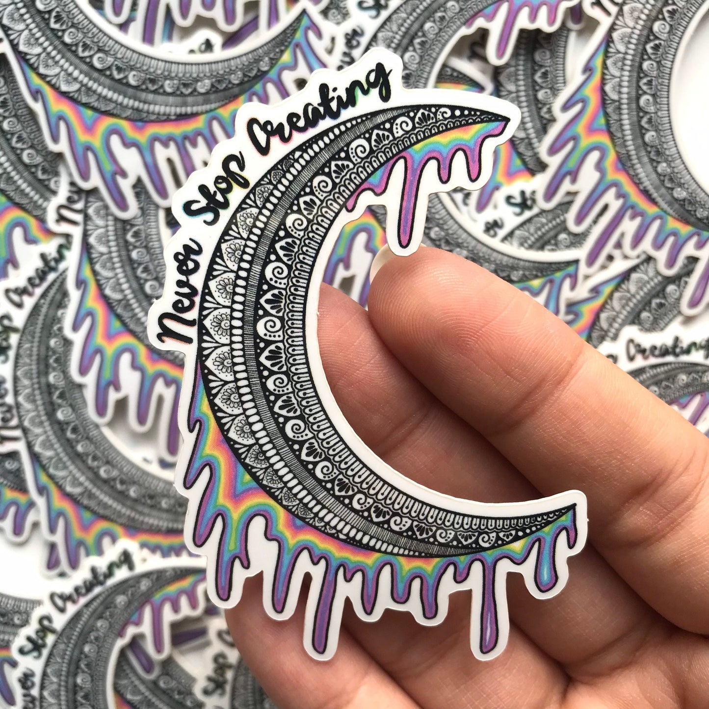 Never stop creating zentangle moon sticker