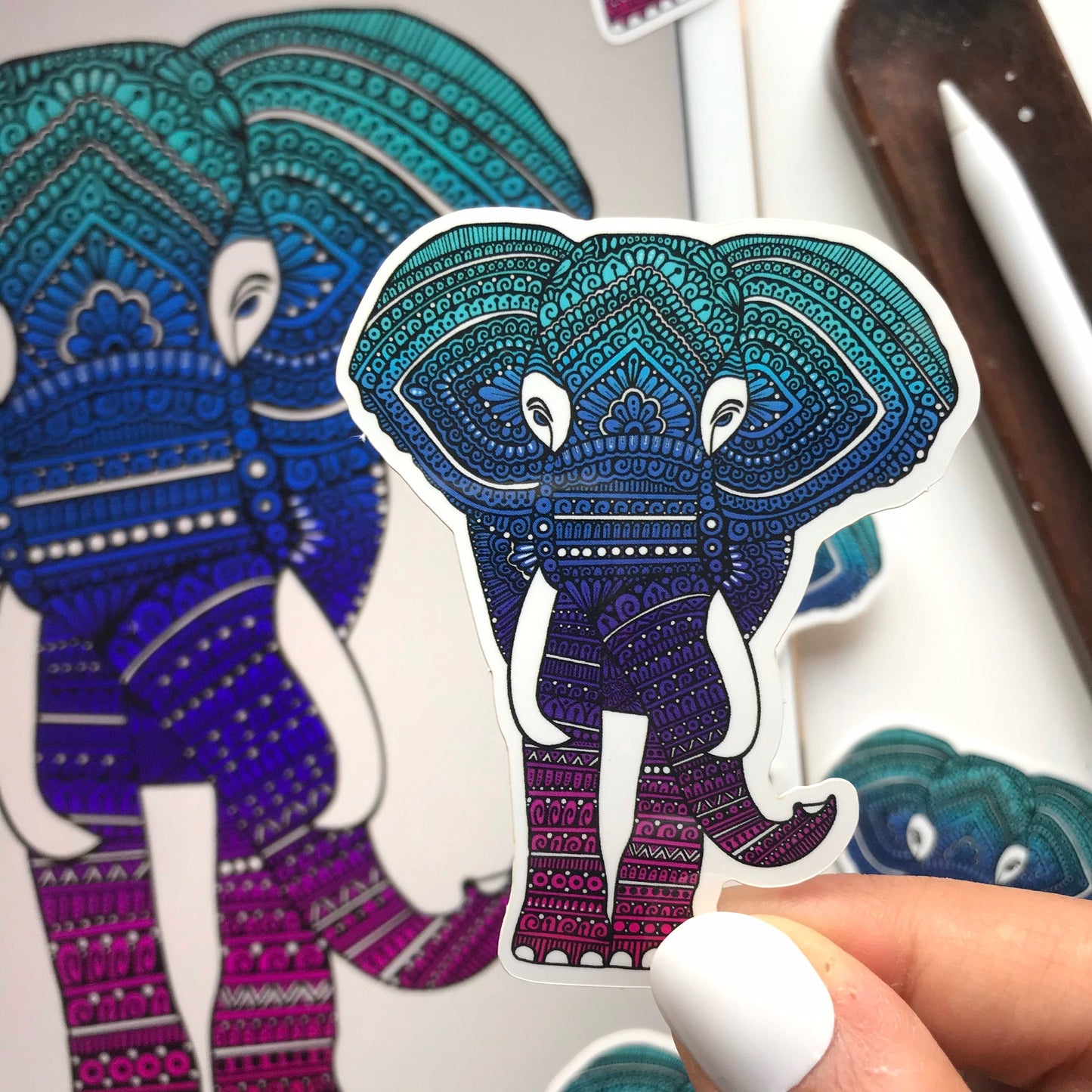Zentangle elephant sticker