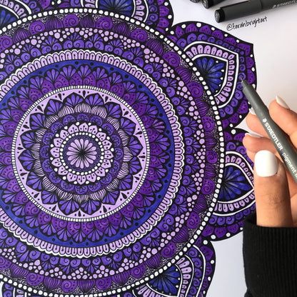 purple Mandala drawing - hand drawing - original artwork- purple artwork
