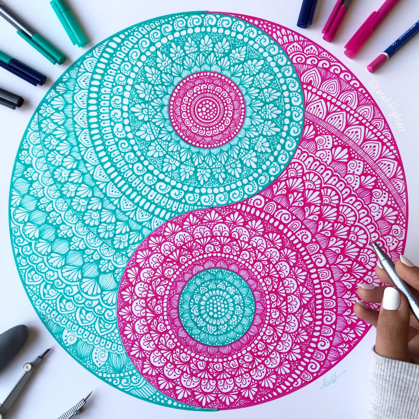 Mandala yin yang - hand drawing - wall decor - home decor -mandala artwork-yin yang drawing -yin yang art