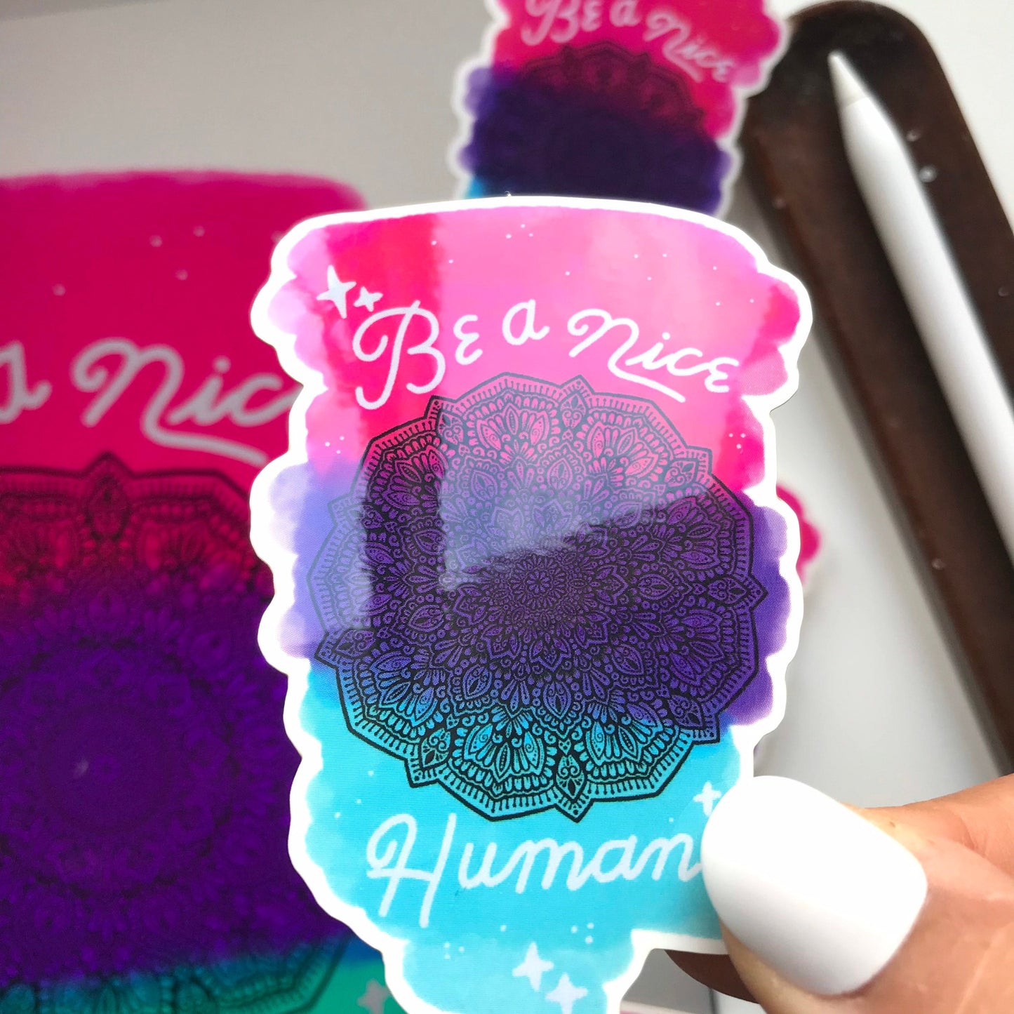 Be a nice human mandala vinyl sticker