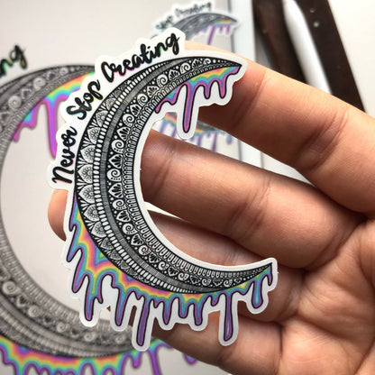 Never stop creating zentangle moon sticker
