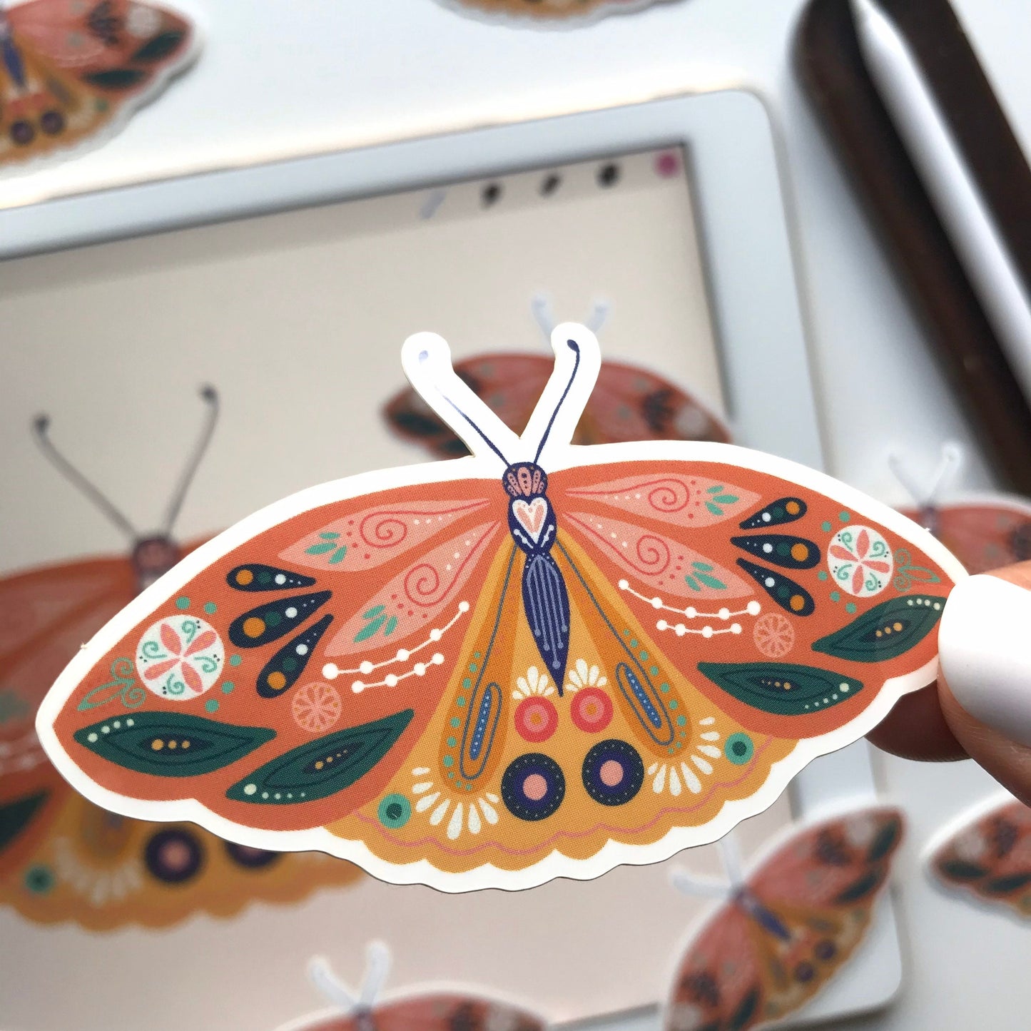 Moth illustration stickers
