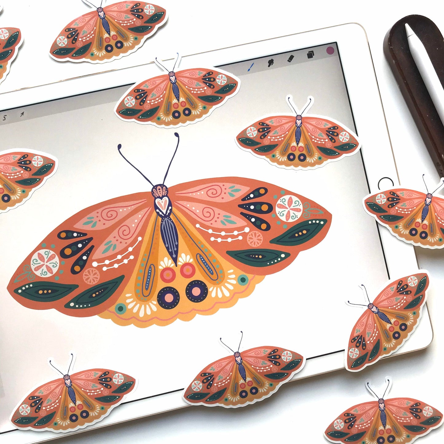 Moth illustration stickers