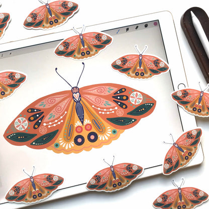 Moth illustration stickers