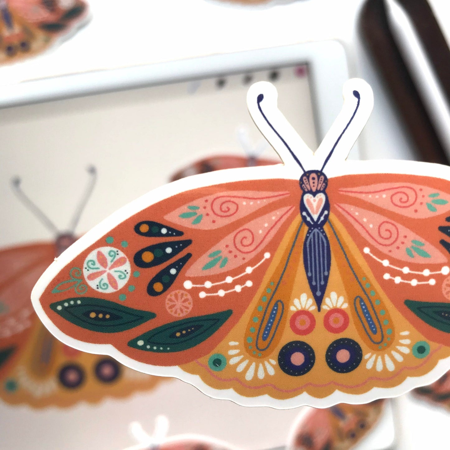 Moth illustration stickers