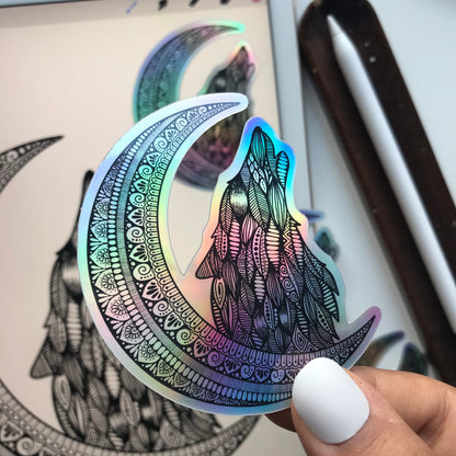 holographic Moon wolf sticker