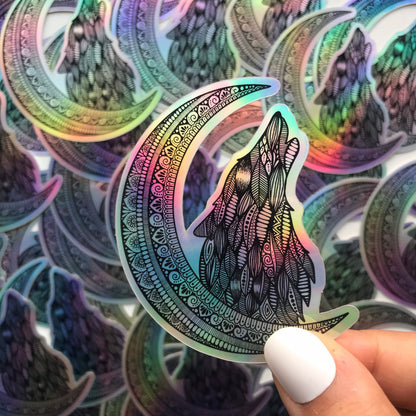 holographic Moon wolf sticker