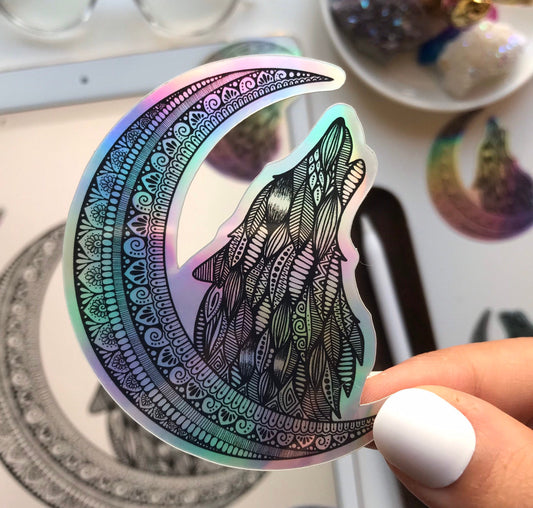 holographic Moon wolf sticker