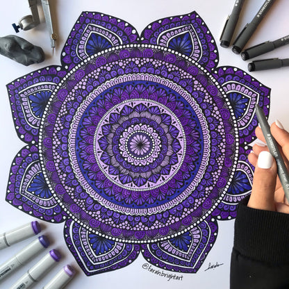 purple Mandala drawing - hand drawing - original artwork- purple artwork