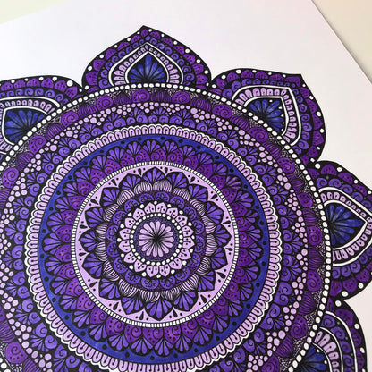 purple Mandala drawing - hand drawing - original artwork- purple artwork