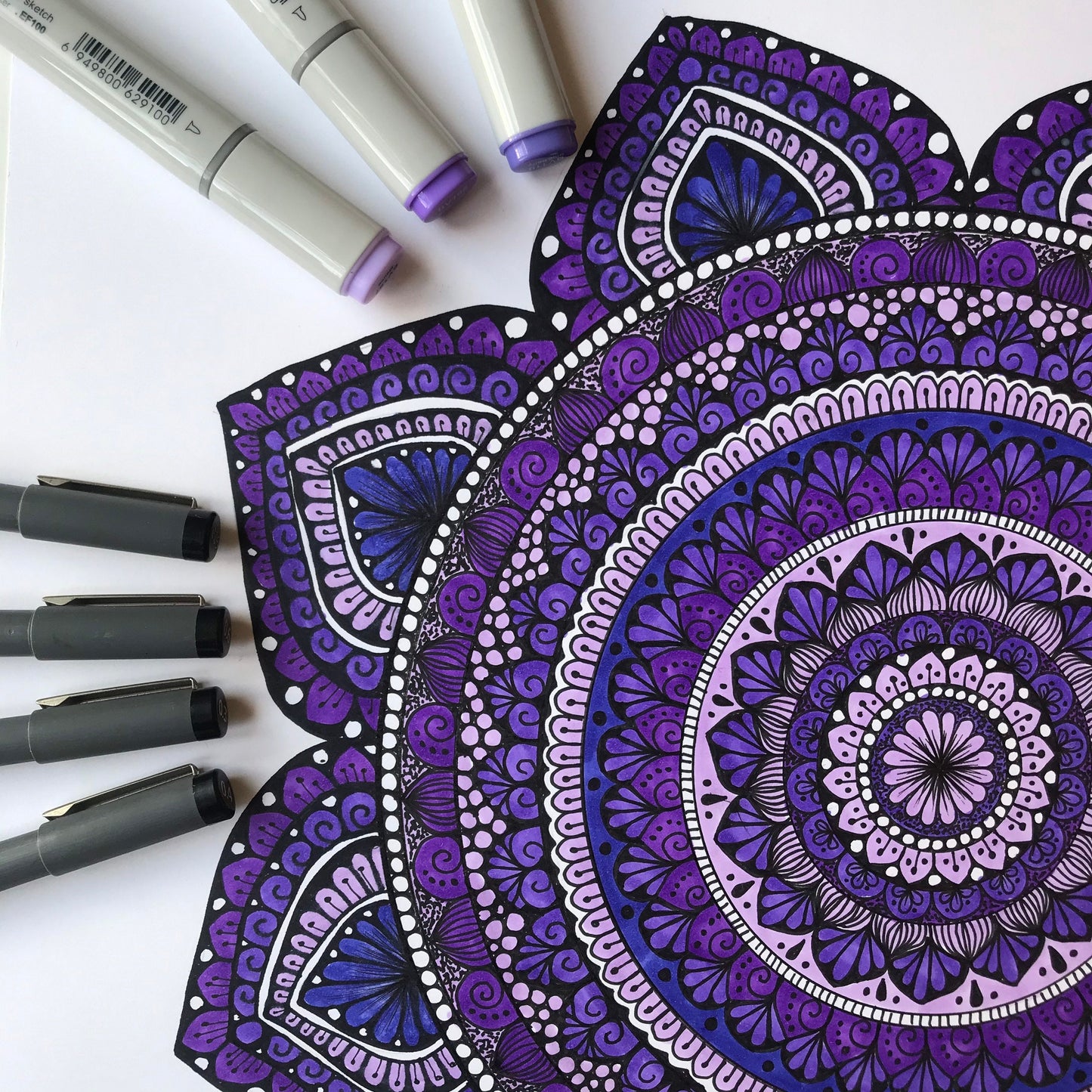 purple Mandala drawing - hand drawing - original artwork- purple artwork