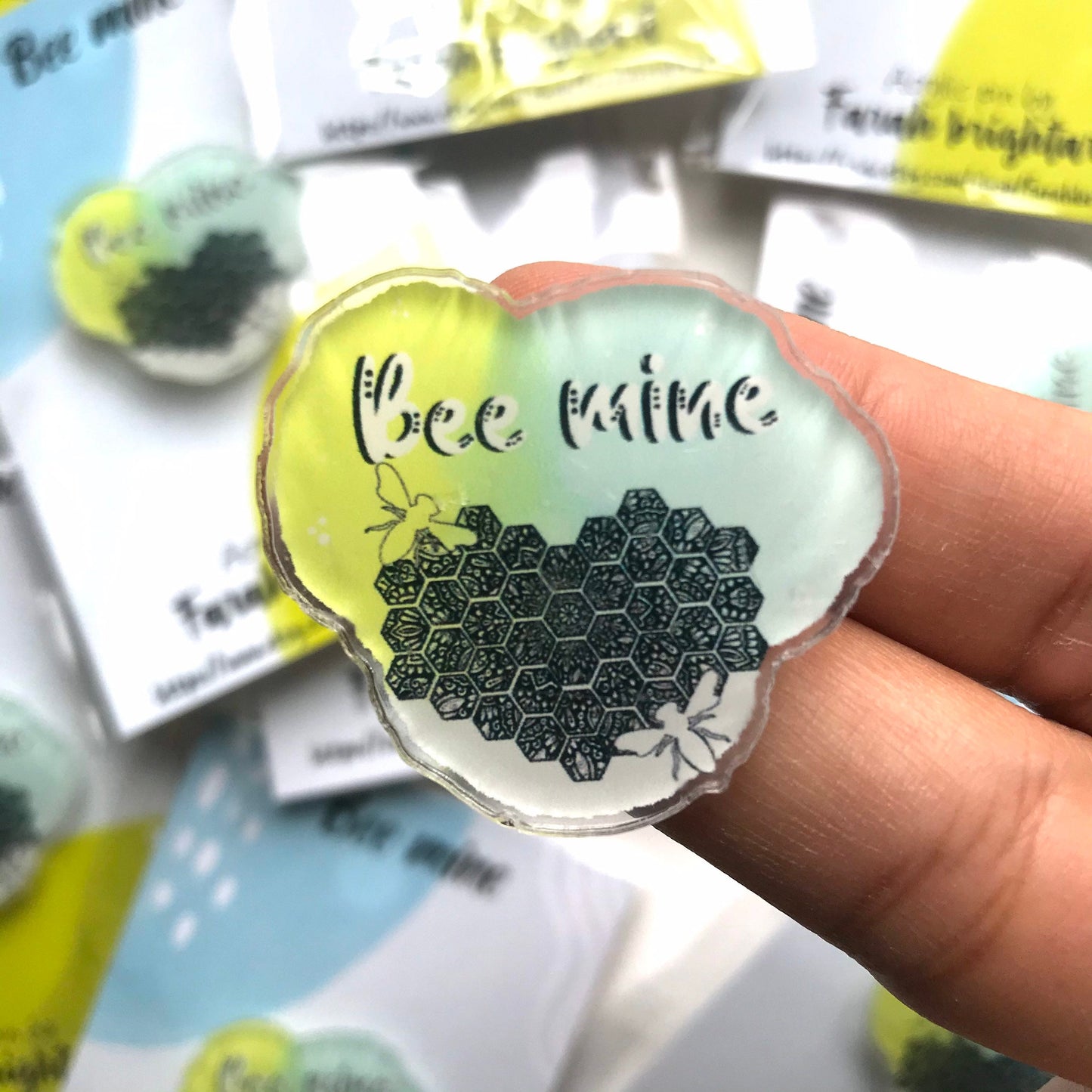 Bee mine acrylic pin