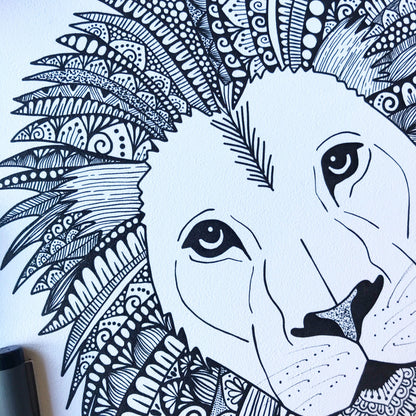 Zentangle lion print - zentangle lion - art print - wall decor