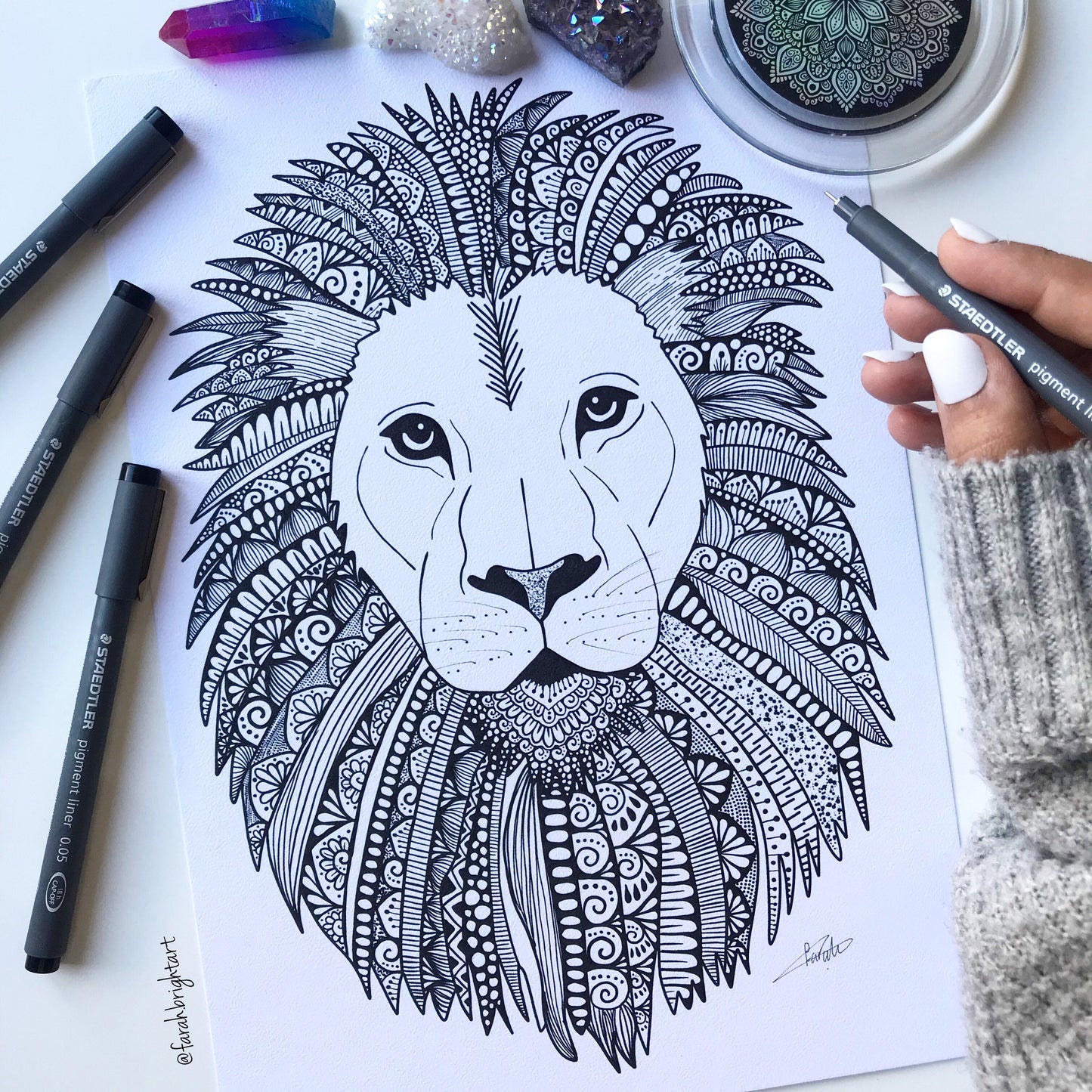 Zentangle lion print - zentangle lion - art print - wall decor