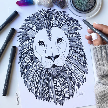 Zentangle lion print - zentangle lion - art print - wall decor