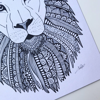 Zentangle lion print - zentangle lion - art print - wall decor