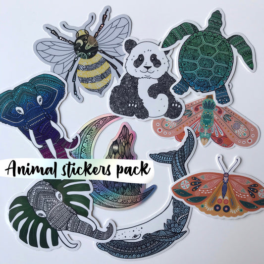 9 zentangle  Animal stickers pack