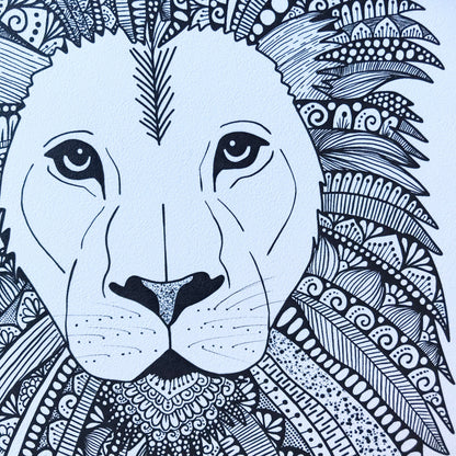 Zentangle lion print - zentangle lion - art print - wall decor