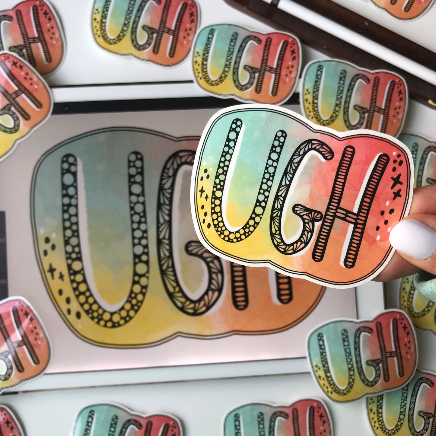 zentangle Ugh waterproof sticker
