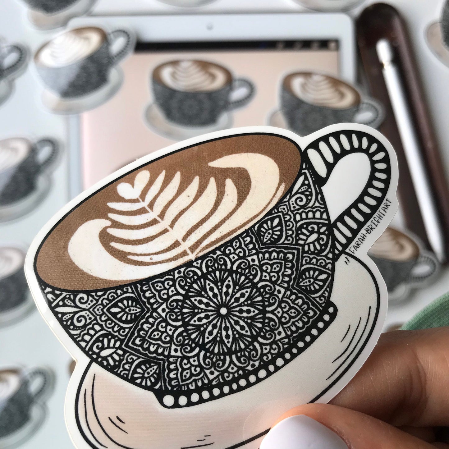 Latte coffee mandala stickers