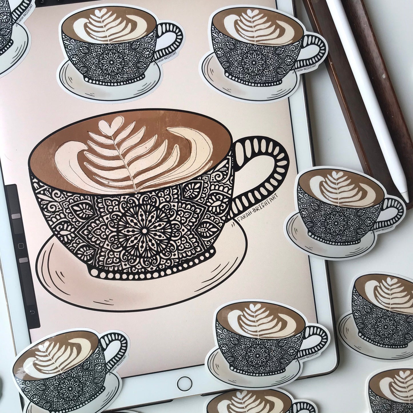 Latte coffee mandala stickers