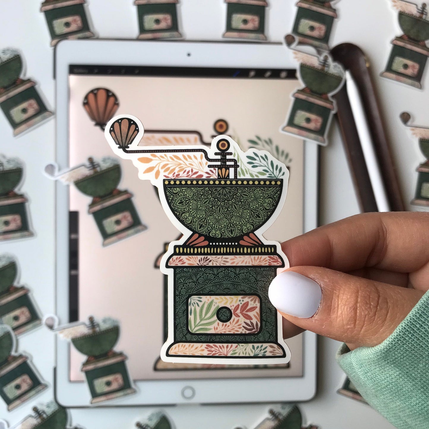 Coffee grinder mandala sticker