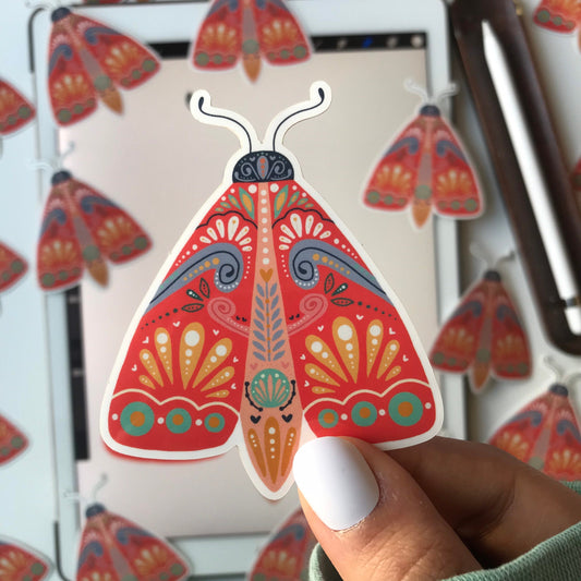 red folk Moth illustration stickers