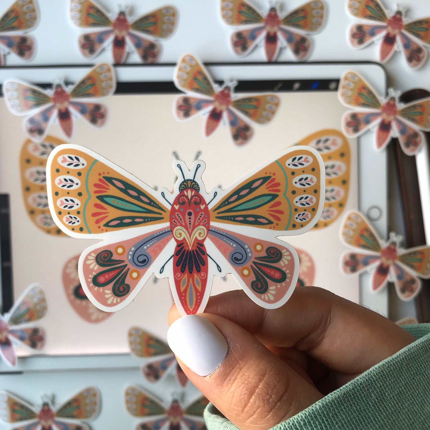 Folk moth illustration stickers