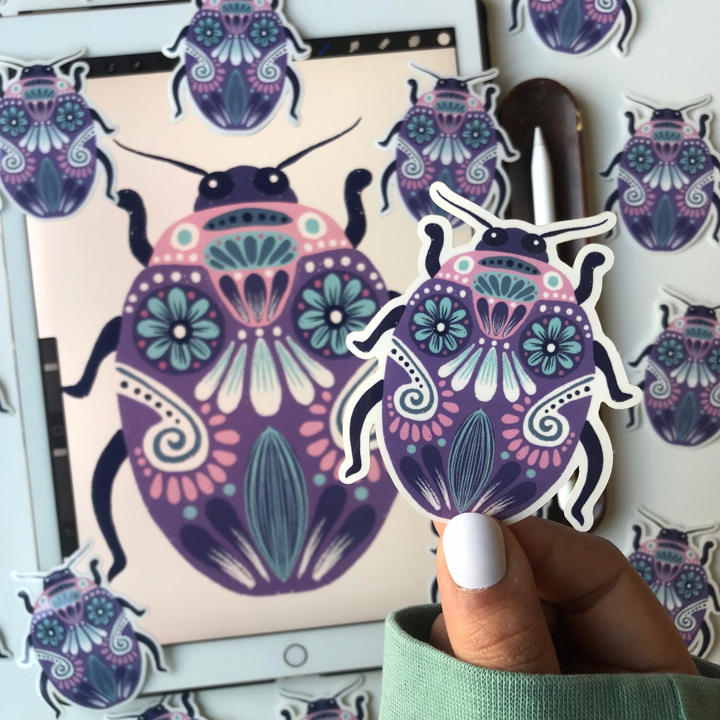 Bug illustration waterproof stickers