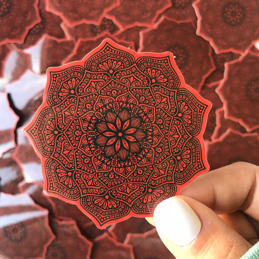Red mandala waterproof sticker