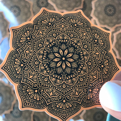 Orange mandala waterproof sticker