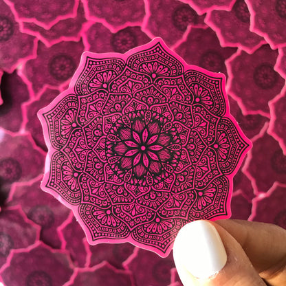 Magenta mandala waterproof sticker