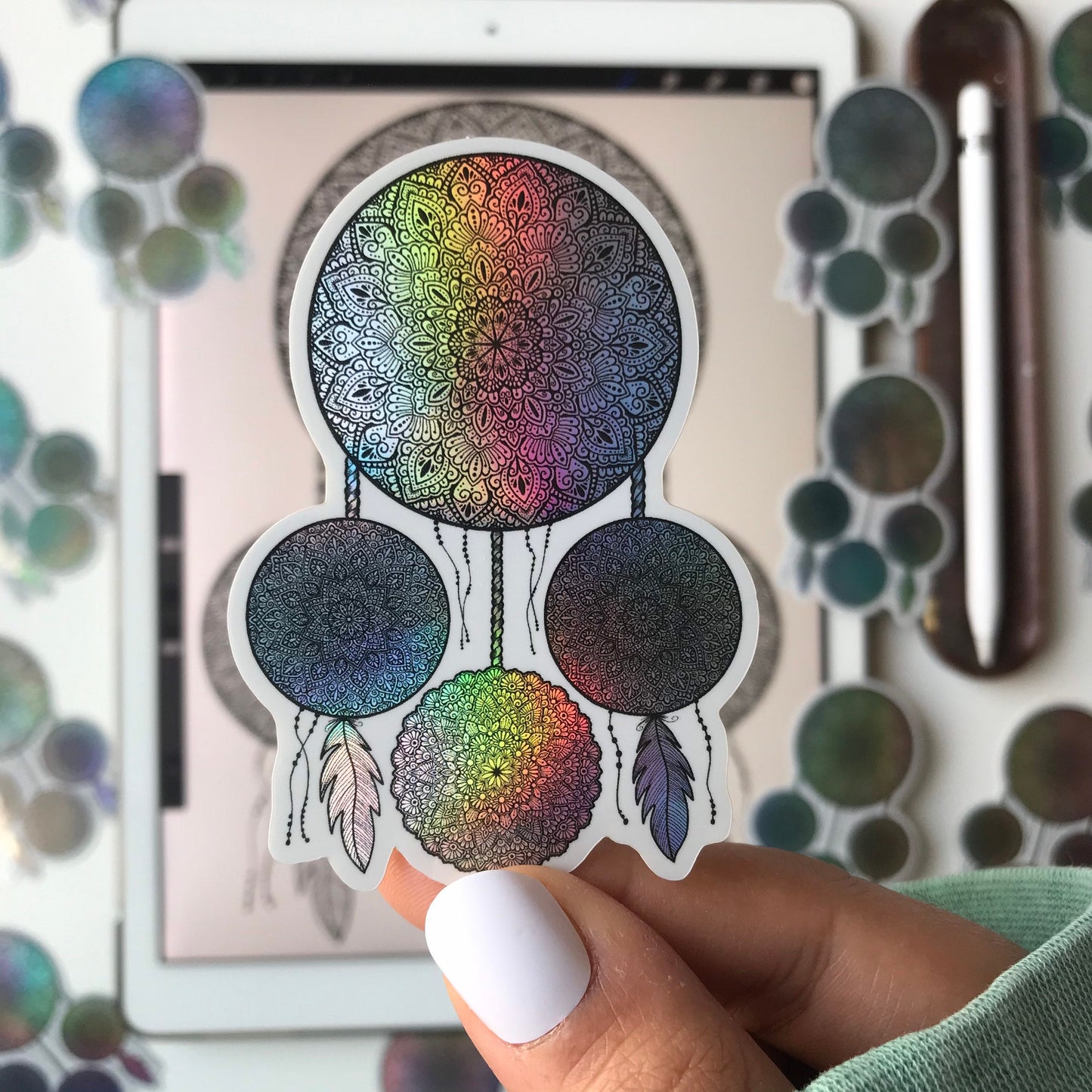 Holographic dreamcatcher mandala stickers