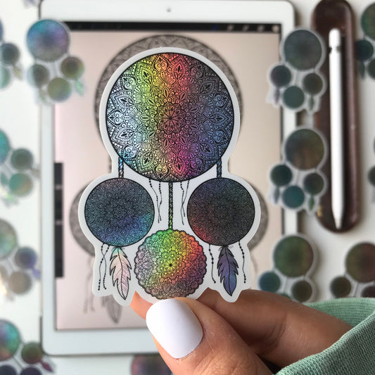 Holographic dreamcatcher mandala stickers
