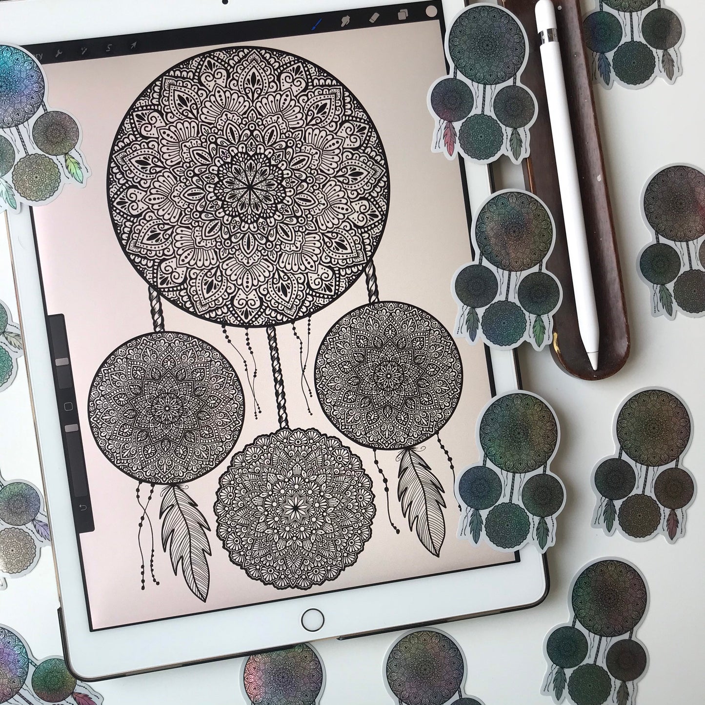 Holographic dreamcatcher mandala stickers