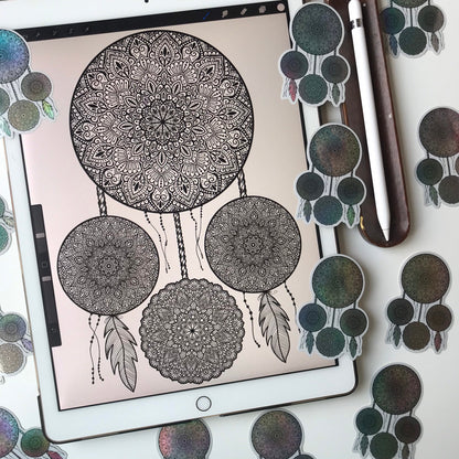 Holographic dreamcatcher mandala stickers